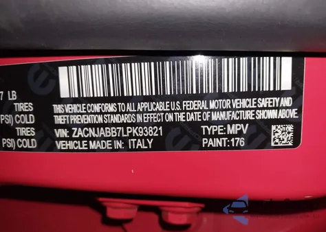 2020 Jeep Renegade Latitude Fwd z USA, uszkodzony, nr VIN ZACNJABB7LPK93821